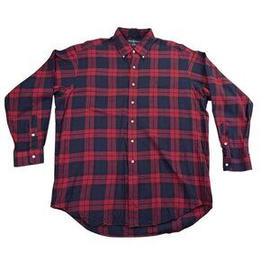 Ralph Lauren Mens Red/Black Cotton Plaid Button-Down Shirt Size L